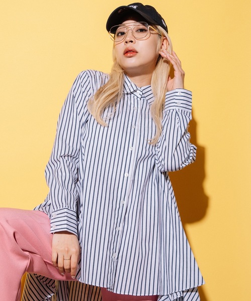 MHBG TOKYO(エムエイチビージートーキョー)の「フィッシュテール ロングシャツ ワンピース(シャツ/ブラウス・レディース・ストライプ/アイボリー・FREE)」の19枚目の写真