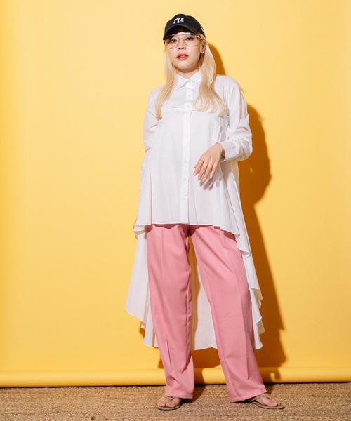 MHBG TOKYO(エムエイチビージートーキョー)の「フィッシュテール ロングシャツ ワンピース(シャツ/ブラウス・レディース・ストライプ/アイボリー・FREE)」の6枚目の写真