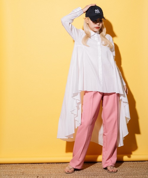 MHBG TOKYO(エムエイチビージートーキョー)の「フィッシュテール ロングシャツ ワンピース(シャツ/ブラウス・レディース・ストライプ/アイボリー・FREE)」の7枚目の写真