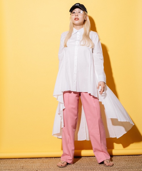 MHBG TOKYO(エムエイチビージートーキョー)の「フィッシュテール ロングシャツ ワンピース(シャツ/ブラウス・レディース・ストライプ/アイボリー・FREE)」の8枚目の写真