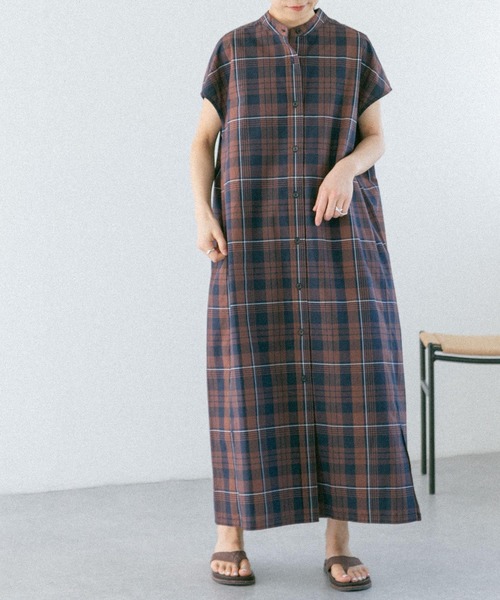 FORK&SPOON（フォークアンドスプーン）の「FORK&SPOON　バンドカラーフレンチスリーブシャツワンピース（ワンピース・レディース・ネイビー/グレー系その他/ブラウン系その他・1）」の16枚目の写真