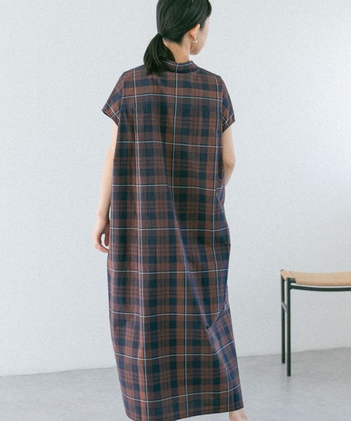 FORK&SPOON（フォークアンドスプーン）の「FORK&SPOON　バンドカラーフレンチスリーブシャツワンピース（ワンピース・レディース・ネイビー/グレー系その他/ブラウン系その他・1）」の19枚目の写真