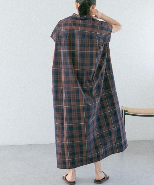 FORK&SPOON（フォークアンドスプーン）の「FORK&SPOON　バンドカラーフレンチスリーブシャツワンピース（ワンピース・レディース・ネイビー/グレー系その他/ブラウン系その他・1）」の20枚目の写真