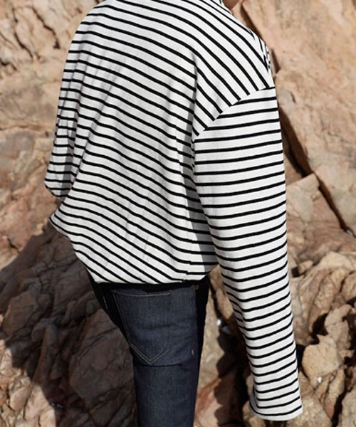 ASCLO(エジュクロ)の「ASCLO Overfit Stripe T Shirt(Tシャツ/カットソー・メンズ・ブラック/アイボリー・FREE)」の8枚目の写真