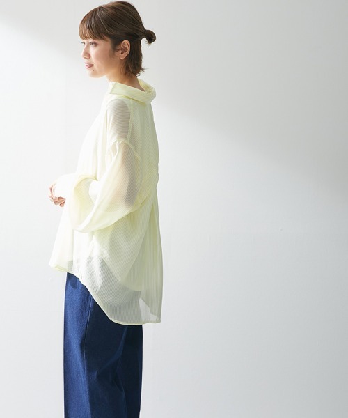Le temps riche（ルタンリッシュ）の「シアーストライプレースシャツ ＜Le temps riche＞（シャツ/ブラウス・レディース・グリーン/ネイビー/イエロー・F）」の12枚目の写真