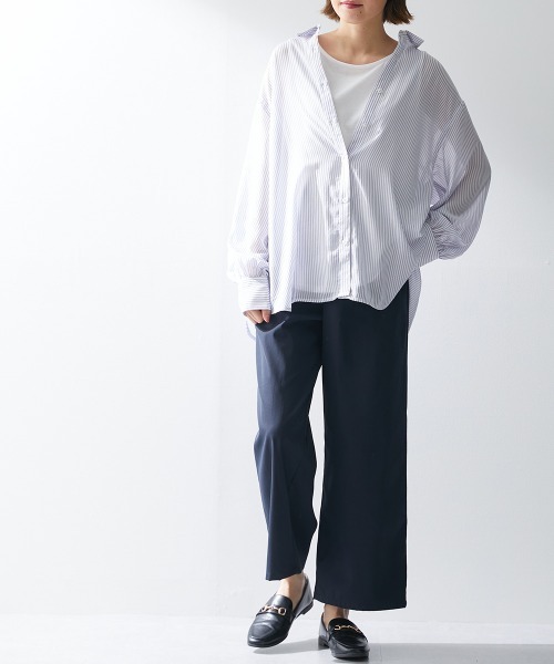 Le temps riche（ルタンリッシュ）の「シアーストライプレースシャツ ＜Le temps riche＞（シャツ/ブラウス・レディース・グリーン/ネイビー/イエロー・F）」の13枚目の写真