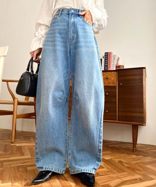 moment+(モーメントプラス)の「【累計販売枚数1万枚突破!】ヘビーツイル&デニムカーブラインパンツ(デニムパンツ・レディース・サックスブルー/ブルー/インディゴブルー/アイボリー/ブラック・S/M/L)」の11枚目の写真