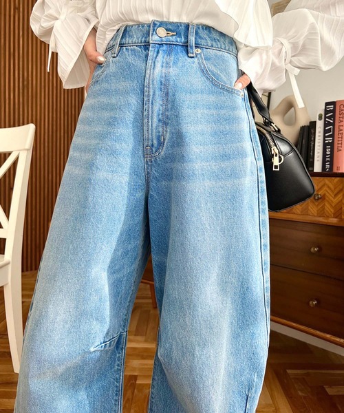 moment+(モーメントプラス)の「【累計販売枚数1万枚突破!】ヘビーツイル&デニムカーブラインパンツ(デニムパンツ・レディース・サックスブルー/ブルー/インディゴブルー/アイボリー/ブラック・S/M/L)」の12枚目の写真