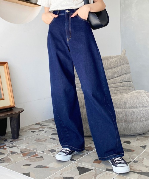 moment+(モーメントプラス)の「【累計販売枚数1万枚突破!】ヘビーツイル&デニムカーブラインパンツ(デニムパンツ・レディース・サックスブルー/ブルー/インディゴブルー/アイボリー/ブラック・S/M/L)」の18枚目の写真