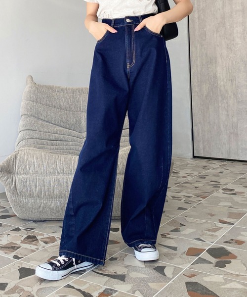 moment+(モーメントプラス)の「【累計販売枚数1万枚突破!】ヘビーツイル&デニムカーブラインパンツ(デニムパンツ・レディース・サックスブルー/ブルー/インディゴブルー/アイボリー/ブラック・S/M/L)」の19枚目の写真