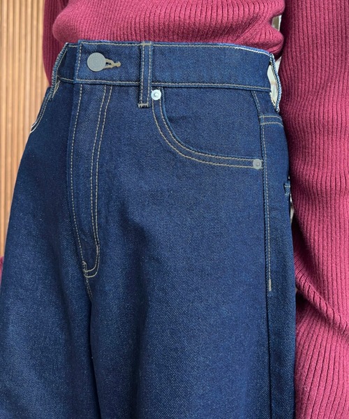 moment+(モーメントプラス)の「【累計販売枚数1万枚突破!】ヘビーツイル&デニムカーブラインパンツ(デニムパンツ・レディース・サックスブルー/ブルー/インディゴブルー/アイボリー/ブラック・S/M/L)」の8枚目の写真
