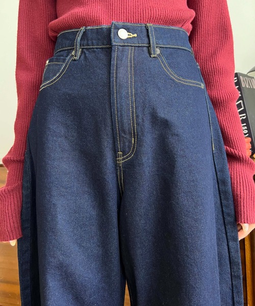 moment+(モーメントプラス)の「【累計販売枚数1万枚突破!】ヘビーツイル&デニムカーブラインパンツ(デニムパンツ・レディース・サックスブルー/ブルー/インディゴブルー/アイボリー/ブラック・S/M/L)」の9枚目の写真