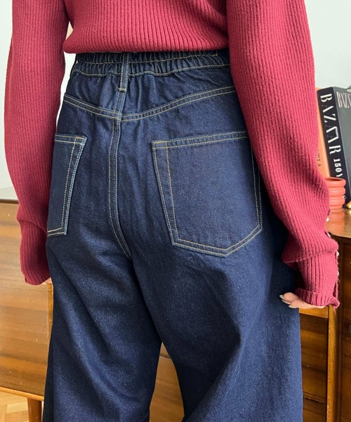 moment+(モーメントプラス)の「【累計販売枚数1万枚突破!】ヘビーツイル&デニムカーブラインパンツ(デニムパンツ・レディース・サックスブルー/ブルー/インディゴブルー/アイボリー/ブラック・S/M/L)」の7枚目の写真