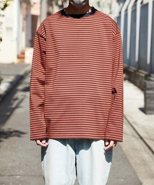 marka（マーカ）の「marka / マーカ：CREW NECK TEE L/S - organic cotton knit border -：M23C-05CS02C[COR]（Tシャツ/カットソー・メンズ・ブルーグレー/ブラウン/ネイビー・1/2/3）」の4枚目の写真