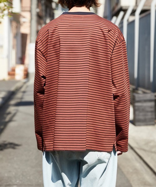 marka（マーカ）の「marka / マーカ：CREW NECK TEE L/S - organic cotton knit border -：M23C-05CS02C[COR]（Tシャツ/カットソー・メンズ・ブルーグレー/ブラウン/ネイビー・1/2/3）」の11枚目の写真