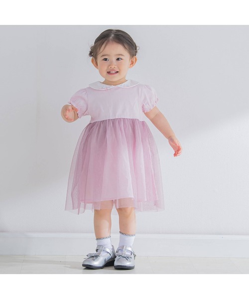 BeBe（ベベ）の「BeBe/【お揃い】ラメチュール切替ワンピースベビー(80 