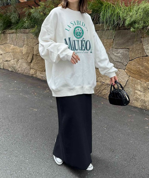 Malbon フーディ長袖スウェット象牙白/グリーン/ブラック秋冬限定 美品 ⛳ WEB限定】MAULEONカレッジロゴスウェット（Tシャツ/カットソー