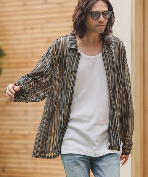 CAMBIO（カンビオ）の「ms5371- Openwork Long Sleeve Shirts シャツ（シャツ/ブラウス・メンズ・グレー/カーキ・M/L）」の2枚目の写真