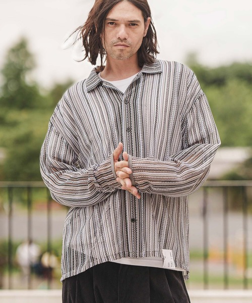 CAMBIO（カンビオ）の「ms5371- Openwork Long Sleeve Shirts シャツ（シャツ/ブラウス・メンズ・グレー/カーキ・M/L）」の4枚目の写真