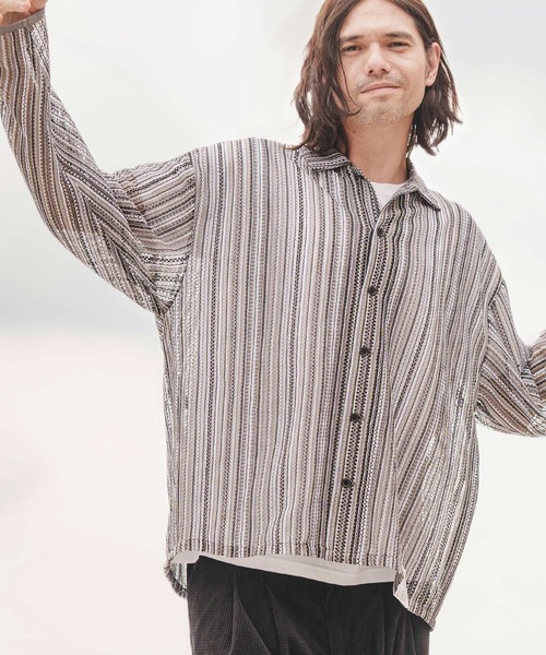 CAMBIO（カンビオ）の「ms5371- Openwork Long Sleeve Shirts シャツ（シャツ/ブラウス・メンズ・グレー/カーキ・M/L）」の6枚目の写真