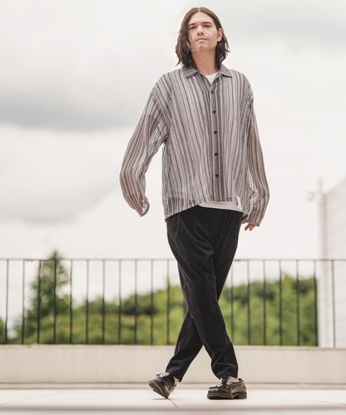 CAMBIO（カンビオ）の「ms5371- Openwork Long Sleeve Shirts シャツ（シャツ/ブラウス・メンズ・グレー/カーキ・M/L）」の7枚目の写真