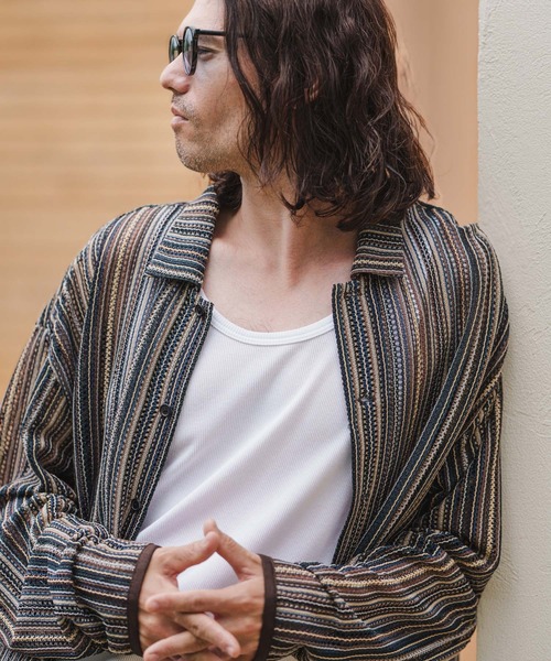 CAMBIO（カンビオ）の「ms5371- Openwork Long Sleeve Shirts シャツ（シャツ/ブラウス・メンズ・グレー/カーキ・M/L）」の9枚目の写真