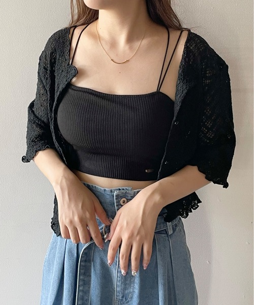 NOMAE（ノーマエ）の「クロスストラップパット付ショートキャミ（キャミソール・レディース・グリーン/ダークブラウン/アイボリー/ブラック・FREE）」の2枚目の写真