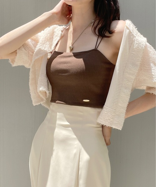 NOMAE（ノーマエ）の「クロスストラップパット付ショートキャミ（キャミソール・レディース・グリーン/ダークブラウン/アイボリー/ブラック・FREE）」の9枚目の写真