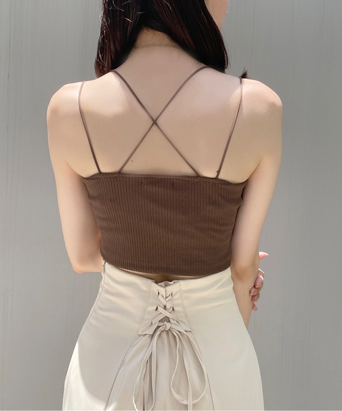 NOMAE（ノーマエ）の「クロスストラップパット付ショートキャミ（キャミソール・レディース・グリーン/ダークブラウン/アイボリー/ブラック・FREE）」の14枚目の写真