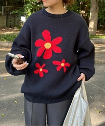 ワンポイント花柄☆ゆったりニット★冬春コーデに最適な可愛いセーター KOBE LETTUCE ニット レディース トップス 花柄 40代 50代 30代