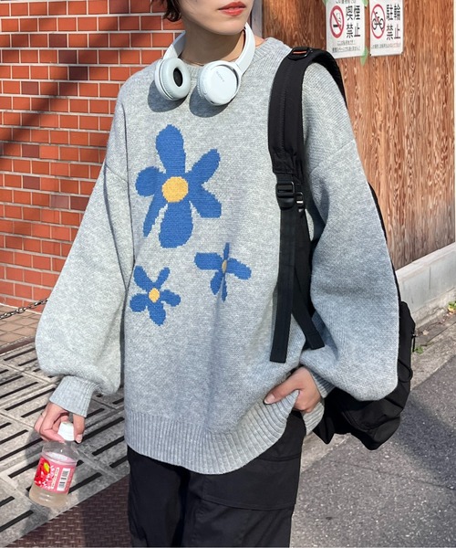 CPCM（シーピーシーエム）の「お花ジャガードBIGニット（ニット/セーター・レディース・アイボリー/ライム/ブラック/ネイビー/ホワイト系その他/イエロー系その他/グレー・FREE）」の6枚目の写真