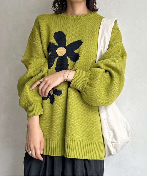 CPCM（シーピーシーエム）の「お花ジャガードBIGニット（ニット/セーター・レディース・アイボリー/ライム/ブラック/ネイビー/ホワイト系その他/イエロー系その他/グレー・FREE）」の17枚目の写真