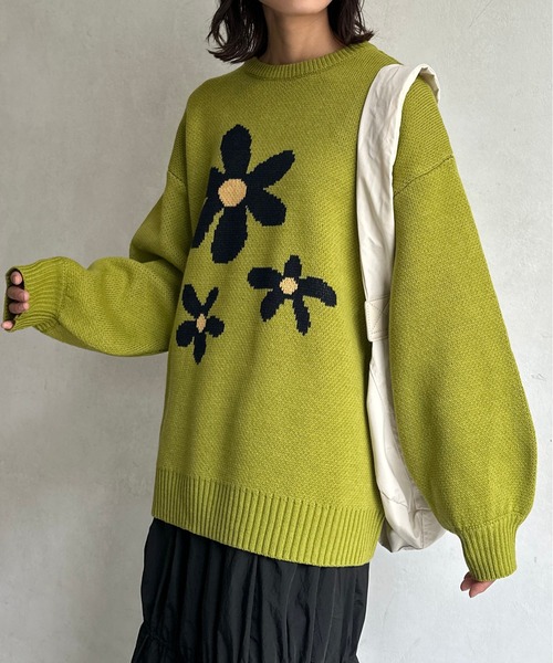 CPCM（シーピーシーエム）の「お花ジャガードBIGニット（ニット/セーター・レディース・アイボリー/ライム/ブラック/ネイビー/ホワイト系その他/イエロー系その他/グレー・FREE）」の18枚目の写真