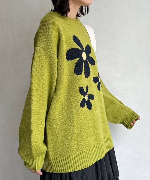 CPCM（シーピーシーエム）の「お花ジャガードBIGニット（ニット/セーター・レディース・アイボリー/ライム/ブラック/ネイビー/ホワイト系その他/イエロー系その他/グレー・FREE）」の21枚目の写真
