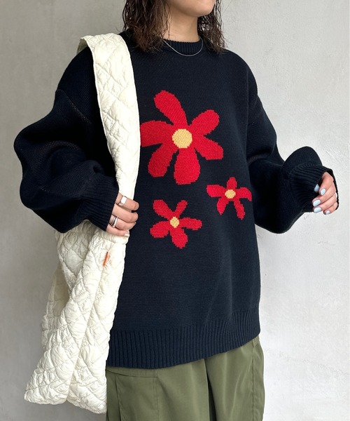 CPCM（シーピーシーエム）の「お花ジャガードBIGニット（ニット/セーター・レディース・アイボリー/ライム/ブラック/ネイビー/ホワイト系その他/イエロー系その他/グレー・FREE）」の14枚目の写真