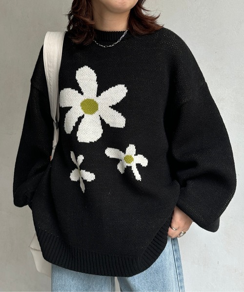 CPCM（シーピーシーエム）の「お花ジャガードBIGニット（ニット/セーター・レディース・アイボリー/ライム/ブラック/ネイビー/ホワイト系その他/イエロー系その他/グレー・FREE）」の11枚目の写真