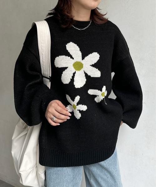 CPCM（シーピーシーエム）の「お花ジャガードBIGニット（ニット/セーター・レディース・アイボリー/ライム/ブラック/ネイビー/ホワイト系その他/イエロー系その他/グレー・FREE）」の12枚目の写真