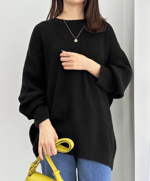 alotta(アロッタ)の「もっちりゆるニットトップス(ニット/セーター・レディース・ピンク/アイボリー/ブラック/杢グレー/ブルーパープル/モカ/グレイッシュベージュ/グレイッシュブルー・L/3L/M/LL)」の1枚目の写真