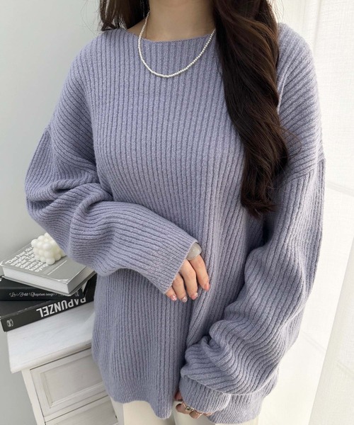 alotta(アロッタ)の「もっちりゆるニットトップス(ニット/セーター・レディース・ピンク/アイボリー/ブラック/杢グレー/ブルーパープル/モカ/グレイッシュベージュ/グレイッシュブルー・L/3L/M/LL)」の10枚目の写真
