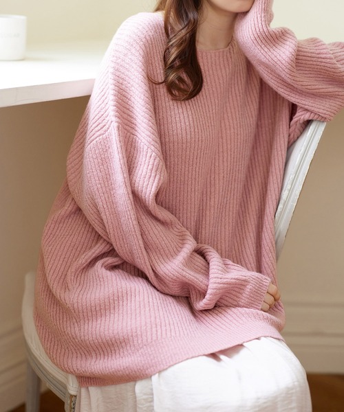 alotta(アロッタ)の「もっちりゆるニットトップス(ニット/セーター・レディース・ピンク/アイボリー/ブラック/杢グレー/ブルーパープル/モカ/グレイッシュベージュ/グレイッシュブルー・L/3L/M/LL)」の21枚目の写真