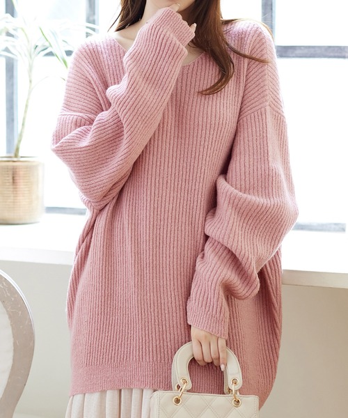 alotta(アロッタ)の「もっちりゆるニットトップス(ニット/セーター・レディース・ピンク/アイボリー/ブラック/杢グレー/ブルーパープル/モカ/グレイッシュベージュ/グレイッシュブルー・L/3L/M/LL)」の20枚目の写真