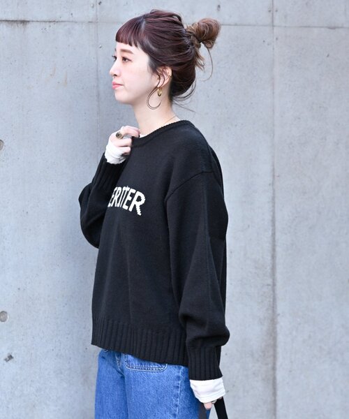 B.C STOCK(ベーセーストック)の「ロゴインターシャプルオーバー(ニット/セーター・レディース・グリーン/チャコールグレー/ブラック・FREE)」の9枚目の写真