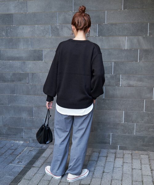 B.C STOCK(ベーセーストック)の「ロゴインターシャプルオーバー(ニット/セーター・レディース・グリーン/チャコールグレー/ブラック・FREE)」の13枚目の写真