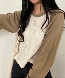 配色ラグランクロップド丈シンプルロンT