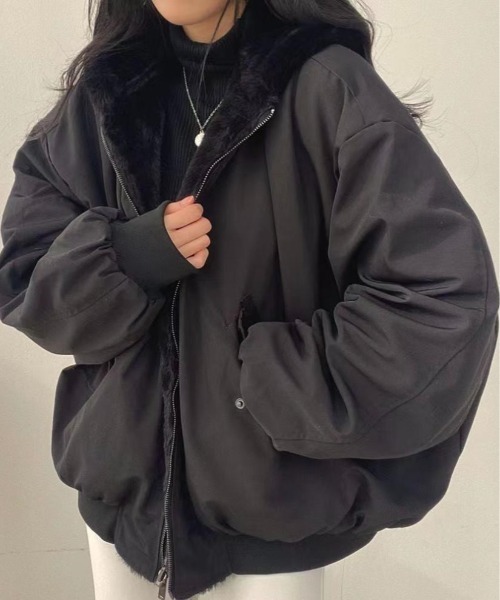 Burner（バーナー）の「【OKUOKU　0909】 ブルゾン リバーシブル oku-outer-696857244818-56 U（MA-1・レディース・ブラック/オフホワイト・M/L）」の2枚目の写真