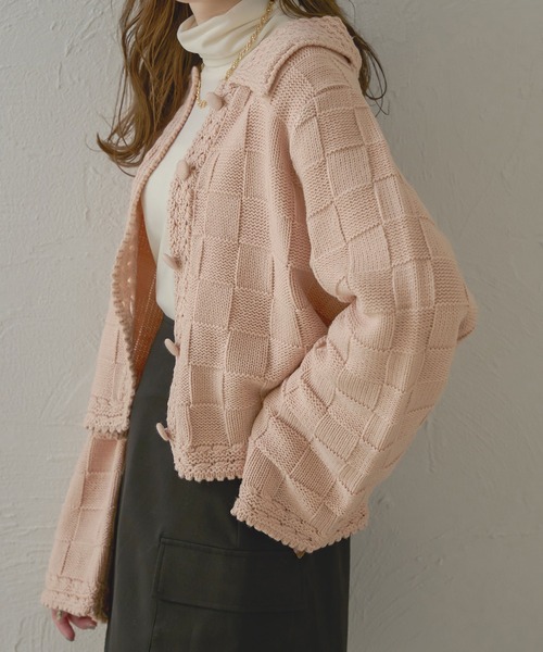 Ambre Neige(アンブルネージュ)の「ブロックニットジャケット/【WEB/EC限定商品】(その他アウター・レディース・ブラック/アイボリー/ベビーピンク・FREE)」の3枚目の写真