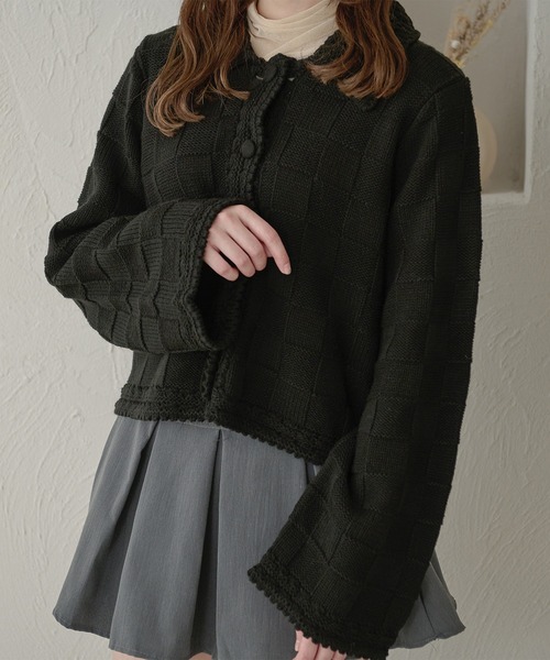 Ambre Neige(アンブルネージュ)の「ブロックニットジャケット/【WEB/EC限定商品】(その他アウター・レディース・ブラック/アイボリー/ベビーピンク・FREE)」の2枚目の写真