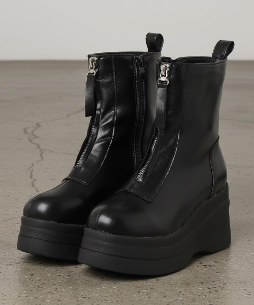 LOVEHUNTER(ラブハンター)の「LOVEHUNTER/+8cm 軽量厚底 トリプルソール フロントジップショートブーツ(1620)(ブーツ・レディース・ブラック/アイボリー・43/M/SS/42/44/41/LL/L/S/40)」の2枚目の写真