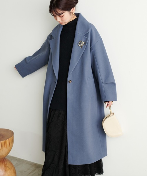 natural couture(ナチュラルクチュール)の「ニットモッサ袖タックチェスターコート(その他アウター・レディース・ブラック/オレンジ/アイボリー/ブルー/ブラウン・FREE)」の4枚目の写真