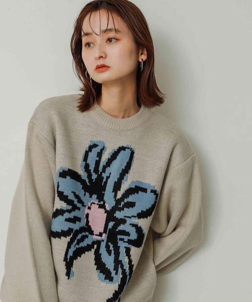 SENSE OF PLACE by URBAN RESEARCH(センスオブプレイスバイアーバンリサーチ)の「『ユニセックス』ポップアートフラワージャガードセーター(ニット/セーター・メンズ・ライトベージュ/グリーン/ブルー/ブラック・MEDIUM/LARGE)」の6枚目の写真